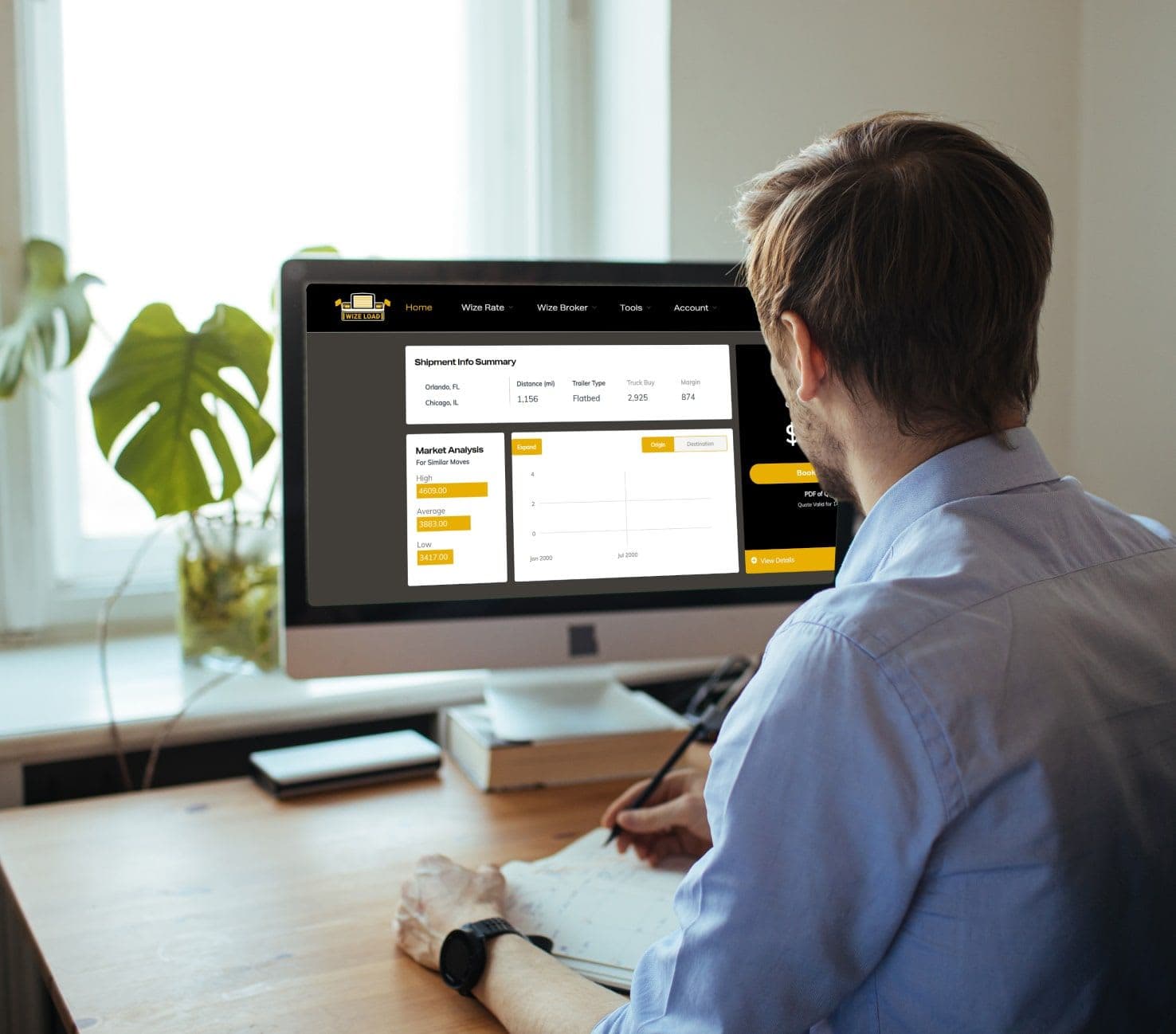 A logistics broker using the Wisebroker software from Wize Load to track recent quotes and orders